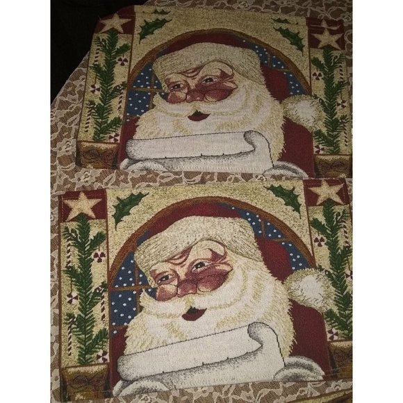 12 Santa Claus Christmas India cotton/ polyester blend tapestry style placemats - Picture 6 of 12